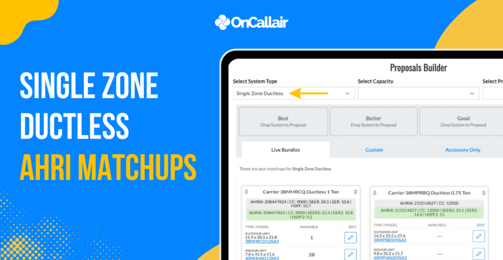 OnCall Air Single Zone Ductless AHRI Match-Ups
