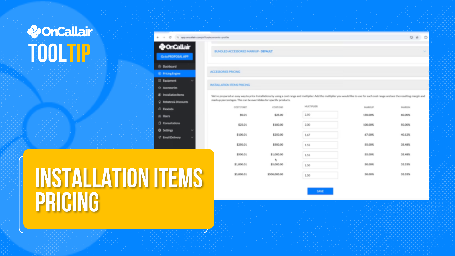 installation items Pricing