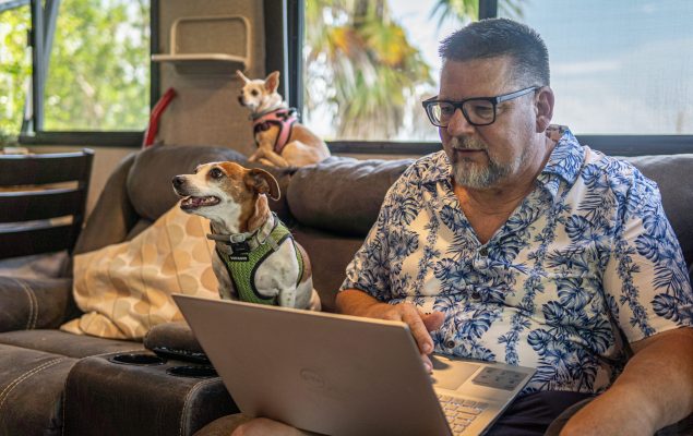 Terry Zarling working from his RV